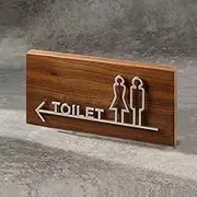 Toilet Sign Bathroom Door Sign Restroom Sign Decor, Men Women Bathroom Sign with Arrow, Brushed Aluminum Signs with Wooden Bottom Plate for Office Bathroom and Toilet