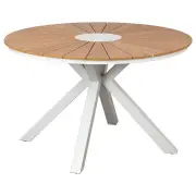 Corinda 120cm Teak Top &amp; Aluminium Round Dining Table, White