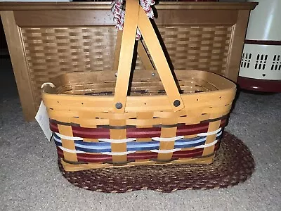 Longaberger Welcome Home Take Along Basket & Protector Patriotic Red White Blue