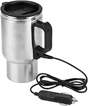450ml 12V Car Electric Mug, Stainless Steel Heated Travel Mug with Airtight Lid for Coffee, Tea, Milk, and Hot Water - in-Car Heating Cup