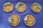 5 x 60mm Lava Wargame / Warhammer / 40K Bases, WELL PAINTED, NEW