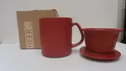 HEER Ceramic Tea Cup With Lid Steeping Basket Loose Leaf Tea Red 13.5oz New