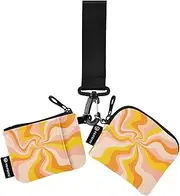 [Amooorous] Orange Irregular Design Lines Dual Wristlet Wallets for Women Mini Fashion Identity Card Protector with Zipper Pocket for Women 2 Pcs, Orange irregular design lines, 1 size, Casual