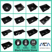 Top/Undermount Black Granite Stone Single Double Round Square Bowl Kitchen Sink