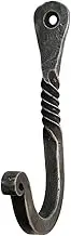 Living Ideas Hand Forged Twisted Wall Hook - Wrought Iron Handmade Coat Hooks - Blacksmith Metal Wall Kitchen Towel Hooks Rack - Black Antique Finish