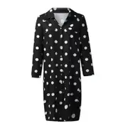 Summer Polka Dot Print Maxi Dress Women's Button Slit Long Flowy Shirt Summer Dresses for Women with Pocket- Black