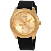 Guess Ladies G-Twist Gold Dial Black Leather Watch - W0911L3 NEW