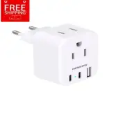International Plug Adapter 2 Outlets 3 USB Ports(2 USB C) Type C Power Adapter