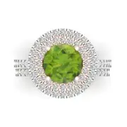 2.68Ct Natural Peridot - Round Cut Solid 14K/18K Gold Bridal Set (Ring + Band)