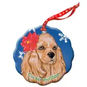 Cocker Spaniel Buff Holiday Porcelain Christmas Tree Ornament Double-Sided