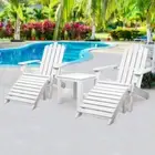Patio Wooden Sun Lounge Chairs Side Table & Footstools Outdoor Furniture 5PC Set