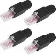 4Pcs RJ45 Connector Toolless Cat6A Modular Plug Gold Plated Cat6A Ethernet Cable Ends for 23 to 26 AWG Network Cable Black