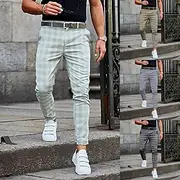 Men's Trousers Chinos Slacks Chino Pants Pencil Plaid Checkered Lattice Soft Full Length Daily Weekend Office / Business Casual / Sporty Light Green Khaki Inel