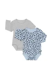 [Bonds] Bonds Newbies Wonderbodies Long Sleeve Bodysuit 2 Pack in Ditzy Leopard/ New Grey Marle Size: Newborn Newborn Ditzy Leopard/ New Grey Marle