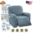 Elegant Stone Blue Non-Slip Recliner Covers - Plush Velvet & Machine Washable