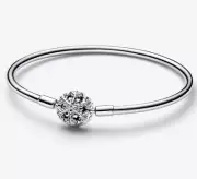 925 Sterling Silver 100% Panadora Sparkling Snowflake Clasp Bangle