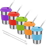 Lifecapido 5 Pack Stainless Steel Cups Set, Drinking Tumblers with Silicone Lids and Straws for Adults, Stackable Cups Suitable for Indoors and Outdoors(12oz, Colorful)