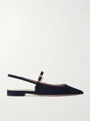 [Gianvito Rossi] Gianvito Rossi - Buckled Suede Slingback Flats - Navy - IT42 IT 42 Blue
