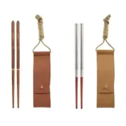 Outing Camping Barbecue Wooden Tableware Solid with PU Storage Bag