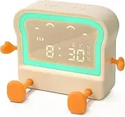 All-in-One Cute Toast Night Light for Kids, Toddlers Alarm Clock, Night Light Lamp & Timer, Snooze, 7 Colors Adjustable Brightness, Small Bedside Clock for Girls Boys Birthday Gifts Room Decor
