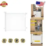 Extra Wide Retractable Safety Gate - Mesh Design for Kids & Pets, White Finish