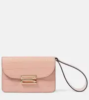 [Victoria Beckham] Victoria Beckham Dorian Nano croc-effect leather pouch with strap One Size pink