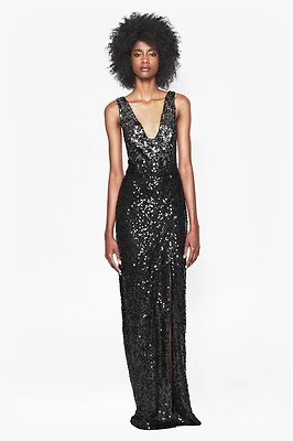 French Connection Black Cosmic Ombre Sequin Sparkle Maxi Dress Size : 10