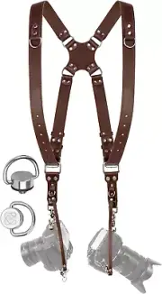 Camera Harness for 2 Cameras – Dual Shoulder Leather Camera Strap – Double Camer