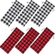 CANIGHT Unique Design 6 Pack Christmas Wine Bags Plaid Wine Bottle Covers with Drawstring Red Wine Pouches