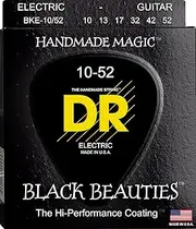 DR Strings Electric Guitar Strings, Black Beauties - Extra-Life Black Coated, 10-52