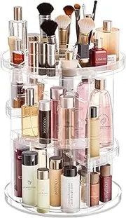 AUSELECT Rotating Makeup Organizer, 8-Layer 360° Swivel Storage Case, Adjustable Acrylic Organizer for Cosmetics, Skincare, Perfume, Beauty and Essential Oil Products