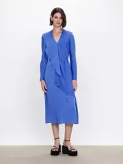 BNWT! RRP $349 Veronika Maine Satin Midi Dress Iris Blue Size 12 Long Sleeve