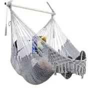 Hammock Chair, Cotton Rope Handwoven Chair with Collapsible Metal Spreader Grey