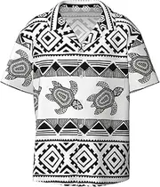 [YANYU] Ethnic Turtle Striped Print Hawaiian Shirts Men Short Sleeve Button Down Cuban Collar Shirt Summer Beach Days