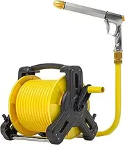 Retractable Garden Hose Reel with 30m Water Pipe Wall Mounted Compact Design Portable and Free Standing 2 in 1 Swivel Jet for Pet Shower and Floor Cleaning