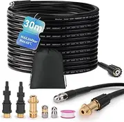 Pipe Cleaning Hose Set 30 m, 240 Bar Including 3 Adaptors, 2 Nozzles Rigid + Rotating Compatible with K2, K3, K4, K5, K6, K7, Lavor, Bosch Pressure Washer Universal Pipe Cleaning Set, High Pressure