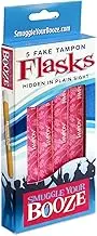 5 Fake Hidden Tampon Flask Set by Smuggle Your Booze | Reusable Secret Liquor Plastic Tube Flasks for Women | Leak-Proof Drink Holder for Concert Party, Cruise Event, Outdoor Sports. BPA Free