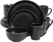 Gibson Home Rockaway Stoneware Dinnerware Set Service for 4 - 16pcs Black Gold