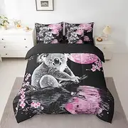 Feelyou Cherry Blossom Koala 7 Piece Bedding Set Queen Size,Pink Sakura Floral Moon Comforter Set with Sheets,Kids Boys Girls Bedroom Room Decor,Cute Animal Koala Bed in a Bag,Soft Bed Set