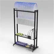 Heavy Duty Floorstanding Badminton Racket Storage Rack Tennis Racket Holder, Large Capacity Black Metal Sports Equipment Organizer on Wheels, Space Saver,Black 3 Layer