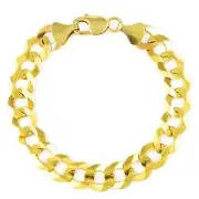 14K Yellow Gold Solid 11.5mm Curb Cuban Chain Italian Link Mens Bracelet 7.5"