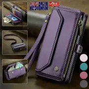 For Samsung S25 S24 S23 S22 S21 S20 FE Ultra Leather Case Zip Wallet Cover Strap