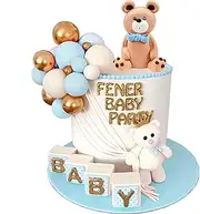 Bear Cake Toppers Mini Bear Figurine Cake Decorations With Gold Blue White Pearl Ball For Baby Shower Birthday Party Teddy Bear Theme Party Supplies (Blue)
