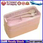 LF# 900ml Bento Box Wheat Straw Leakproof 3-Layer Lunch Boxes with Fork Spoon (P