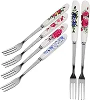 JECOMPRIS 6Pcs Delicate Cake Forks with Ceramic Handle Portable Small Forks for Fruits Desserts Appetizers Household Cutlery for Parties Entertaining