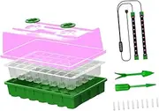 Perfk Seed Starter Tray with Grow Light Seed Starter Tray Full Spectrum for Seeds Starting,Greenhouse,Indoor Plants Germination Kit, Red Blue Light