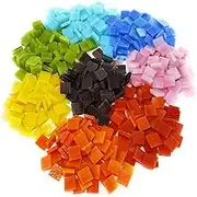 Colorful Mosaic Tiles - 480 Pieces Pack of Assorted Stained Glass Mosaic Tile Supplies for DIY Crafts, Plates, Picture Frames, Flowerpots, Handmade Jewelry - Small Square Decorative Tiles in 8 Colors