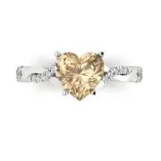 2.19 Heart Cut Twisted Halo Yellow Moissanite Promise Bridal Ring 14k White Gold