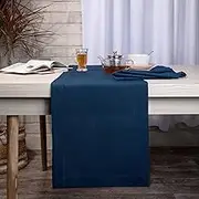 D'Moksha Homes Navy Blue Table Runner 90 inches Long , Faux Linen Table Runner 14 x 90 Inch Mitered Corner - Dresser Scarf Farmhouse Dining Table Runner for Spring, Summer, Indoor, Outdoor
