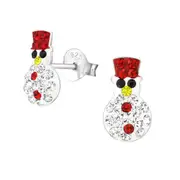 Children's Silver Snowman Stud Earrings with Crystal
